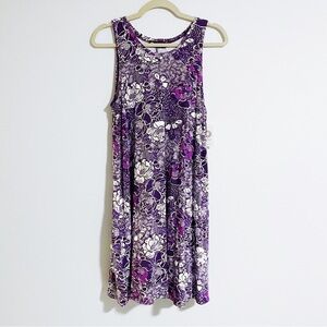 A-line Hawaii - Plum Floral Sleeveless Dress